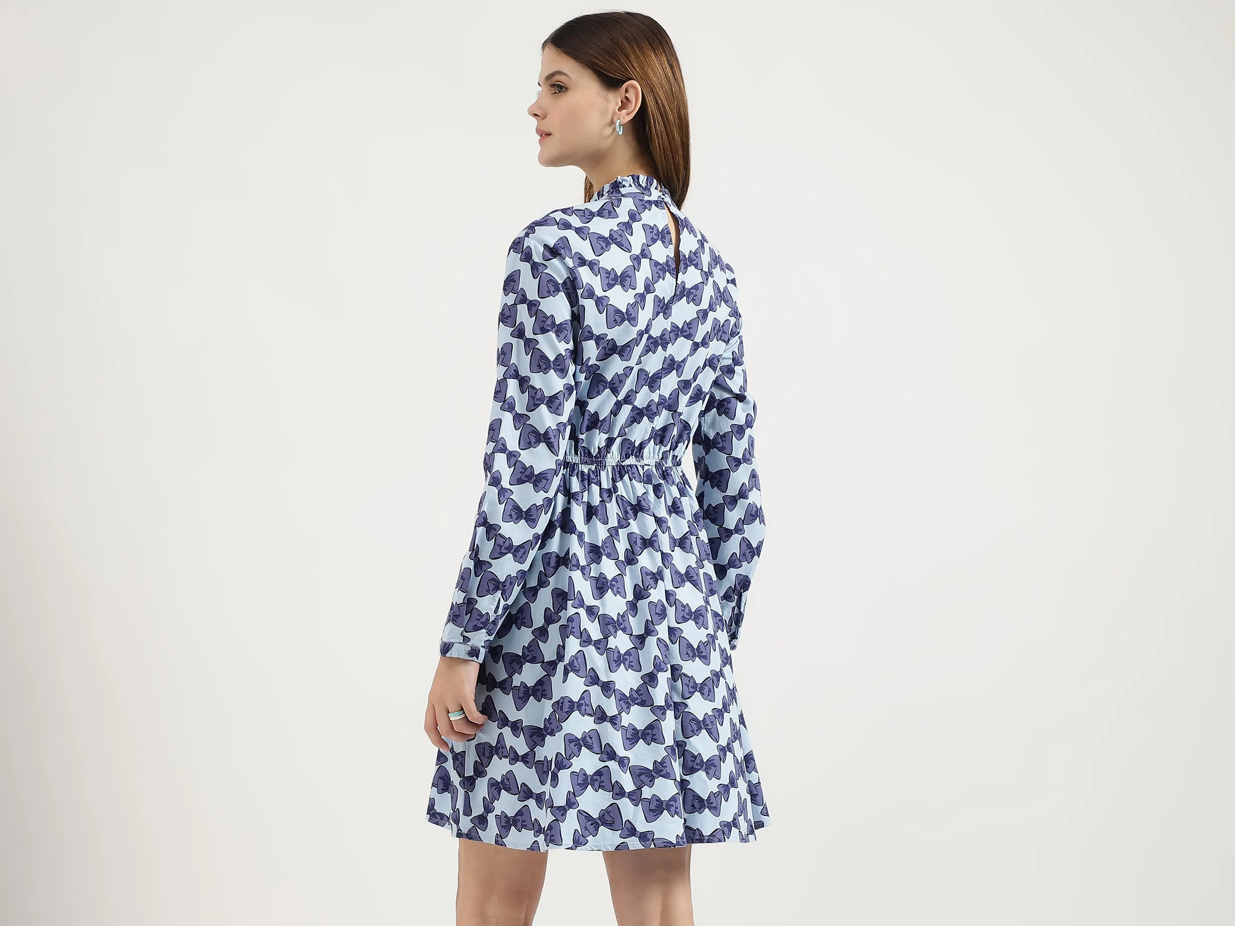 Regular Fit Ruffle Neck Printed Dresses