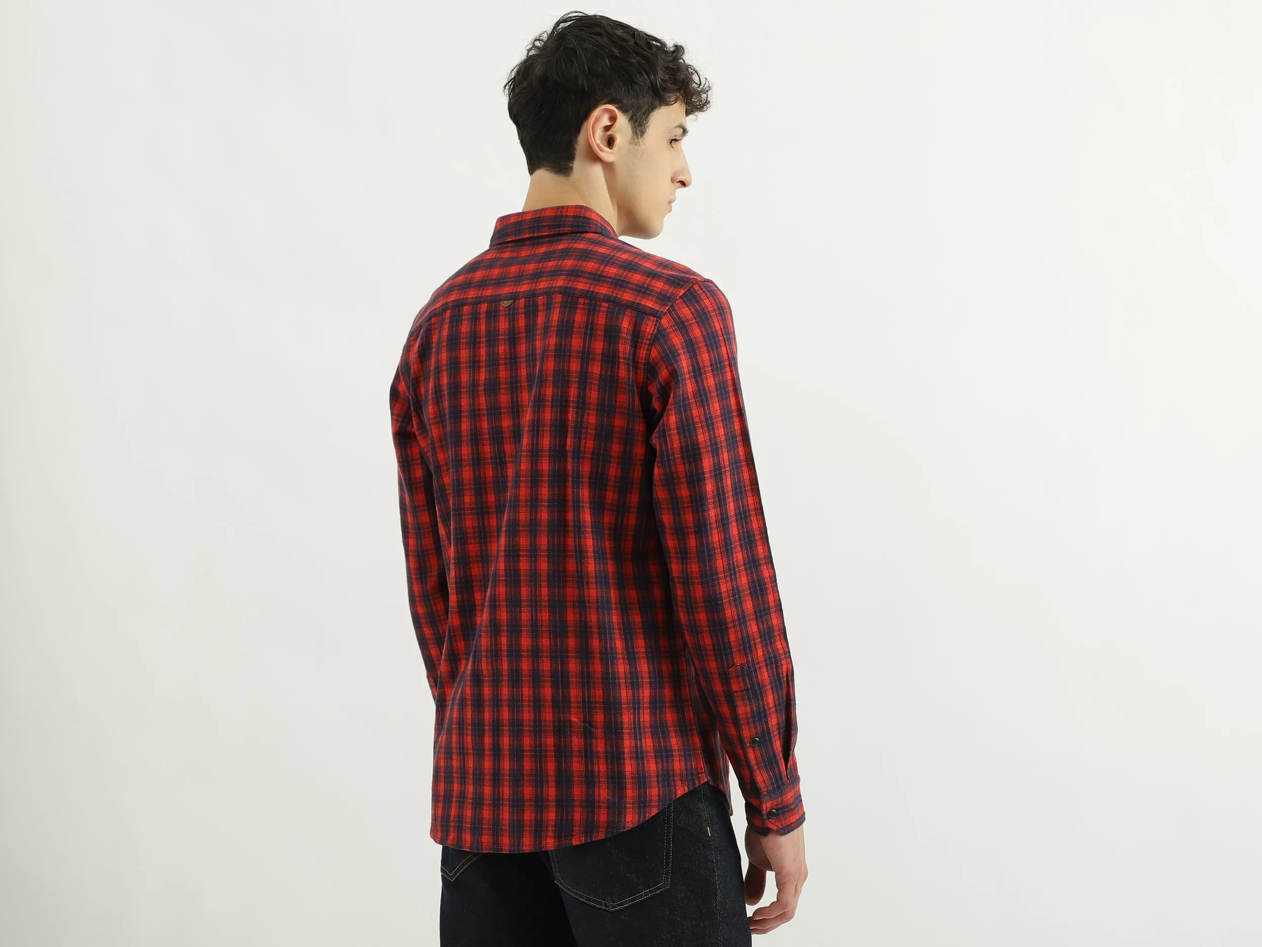 Regular Spread Collar Checkered Shirts
