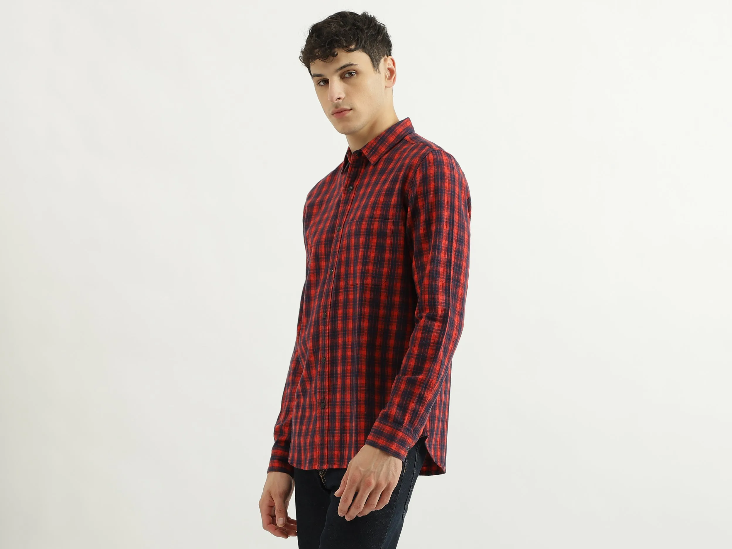 Regular Spread Collar Checkered Shirts