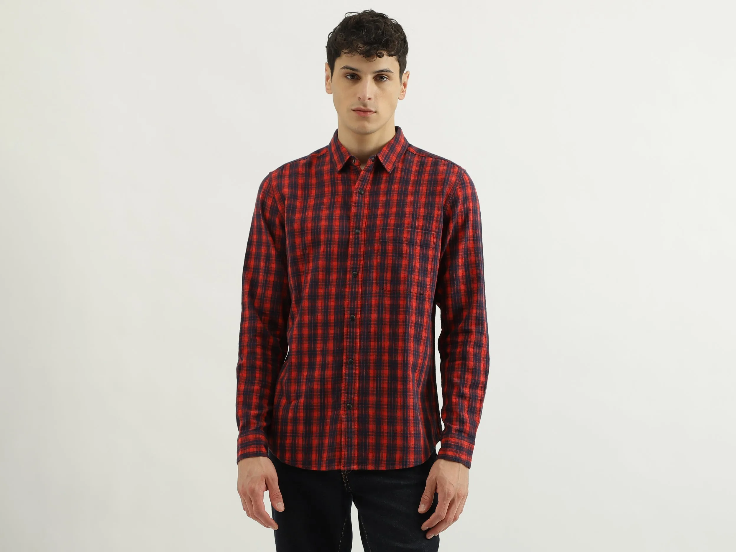 Regular Spread Collar Checkered Shirts