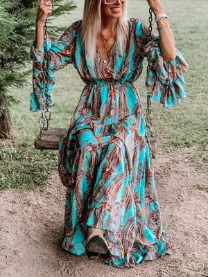 Retro Ethnic Style Totem Print Women'S Holiday Dress