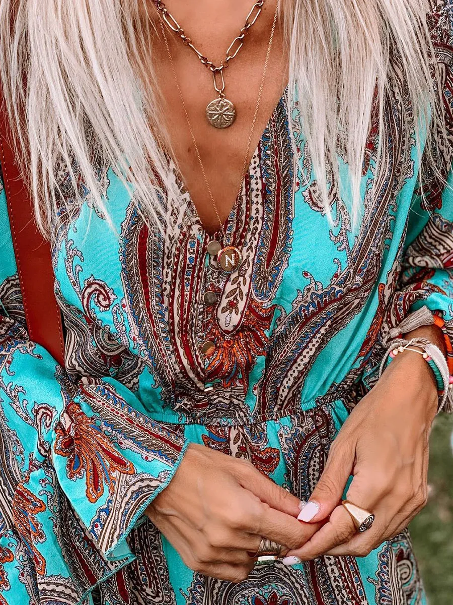 Retro Ethnic Style Totem Print Women'S Holiday Dress
