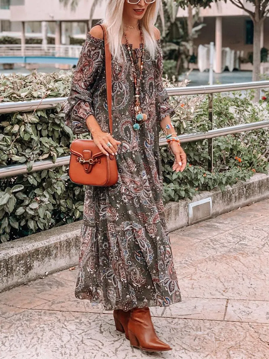 Retro Ethnic Tribal Print Women'S Holiday Dress