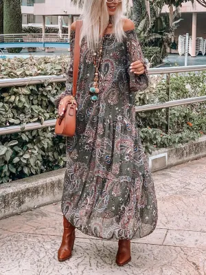 Retro Ethnic Tribal Print Women'S Holiday Dress