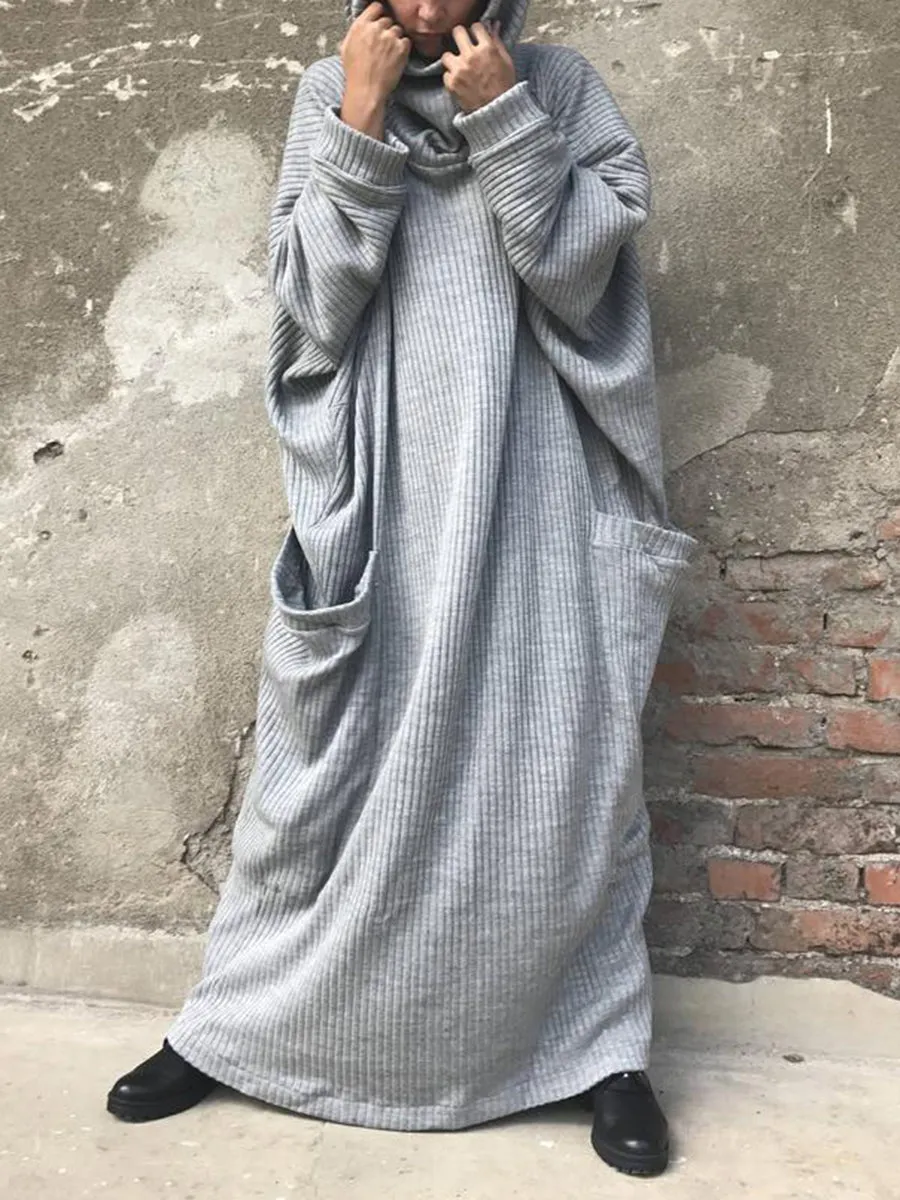Retro Loose High Neck Pocket Women'S Knitted Long Skirt