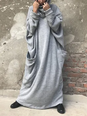 Retro Loose High Neck Pocket Women'S Knitted Long Skirt