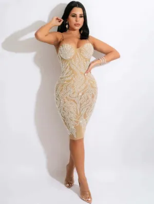 Rhinestone Spaghetti Strap Bodycon Midi Dresses