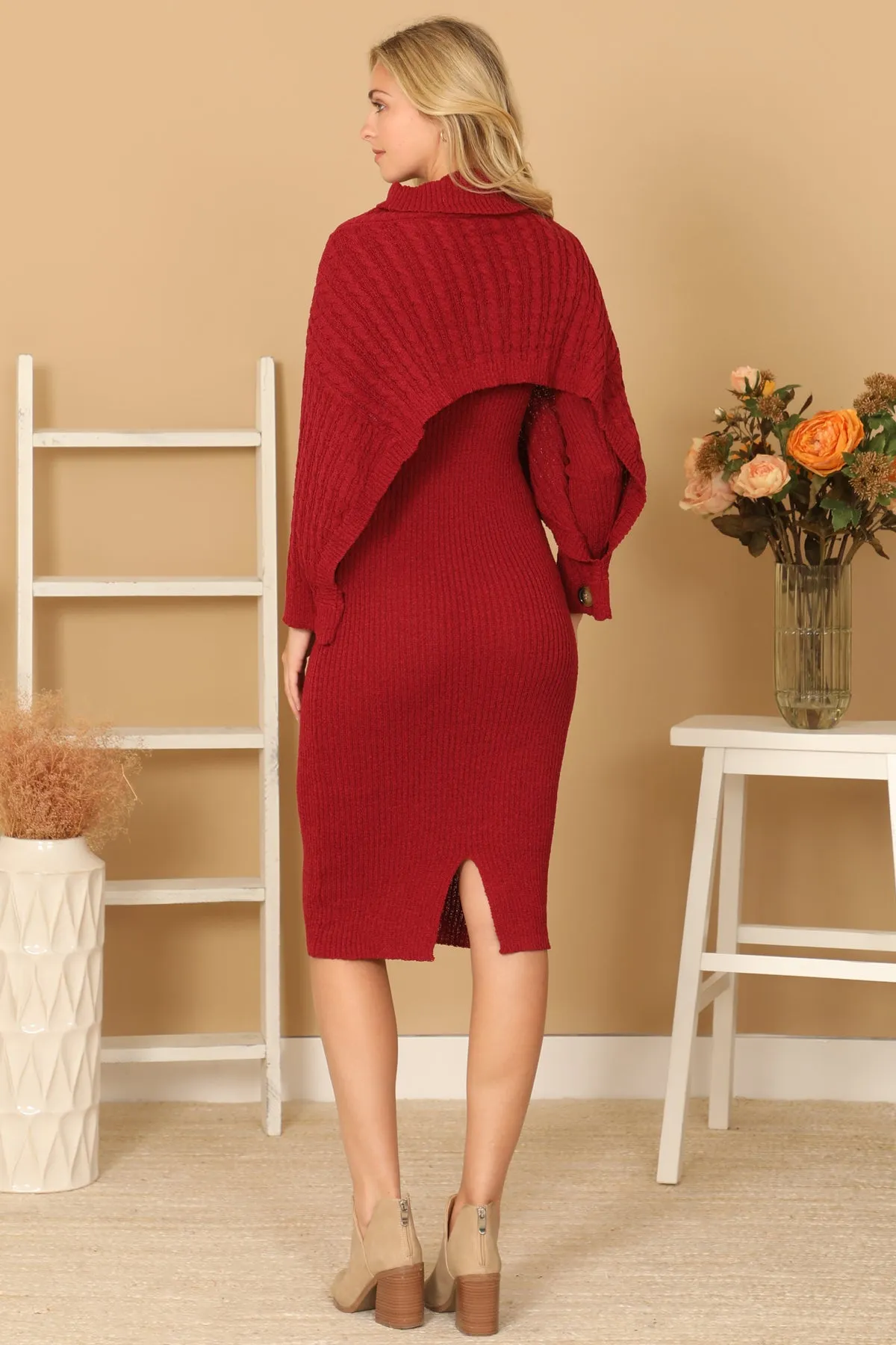 RIBBED SLEEVE SHAWL N SWEATER DRESS SET