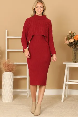 RIBBED SLEEVE SHAWL N SWEATER DRESS SET