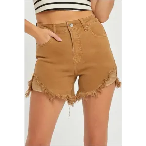 RISEN High Waist Frayed Hem Denim Shorts