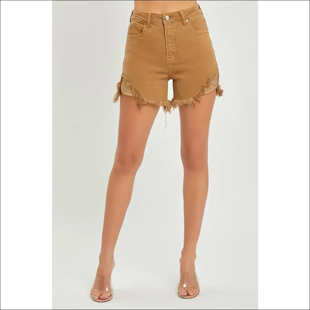 RISEN High Waist Frayed Hem Denim Shorts