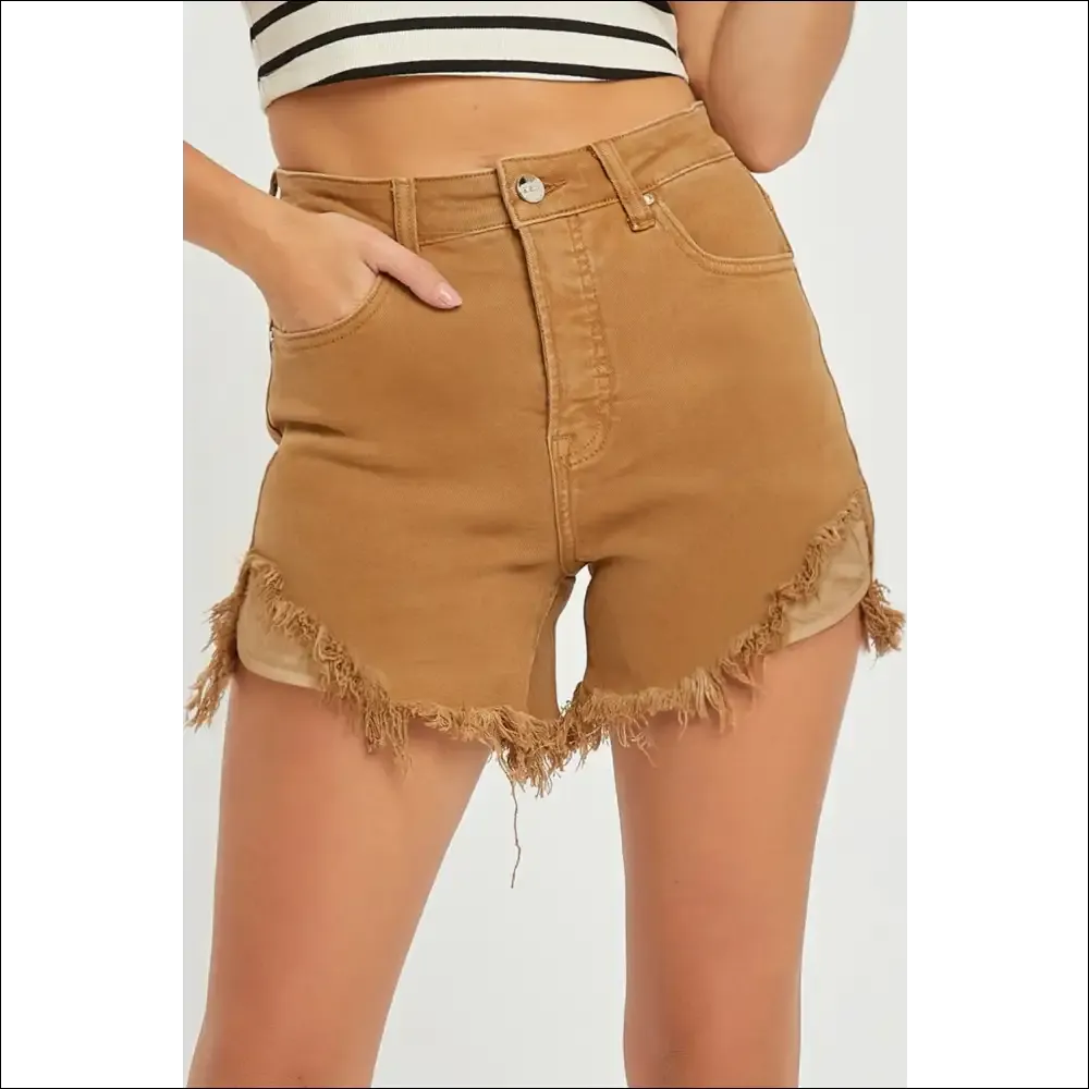 RISEN High Waist Frayed Hem Denim Shorts