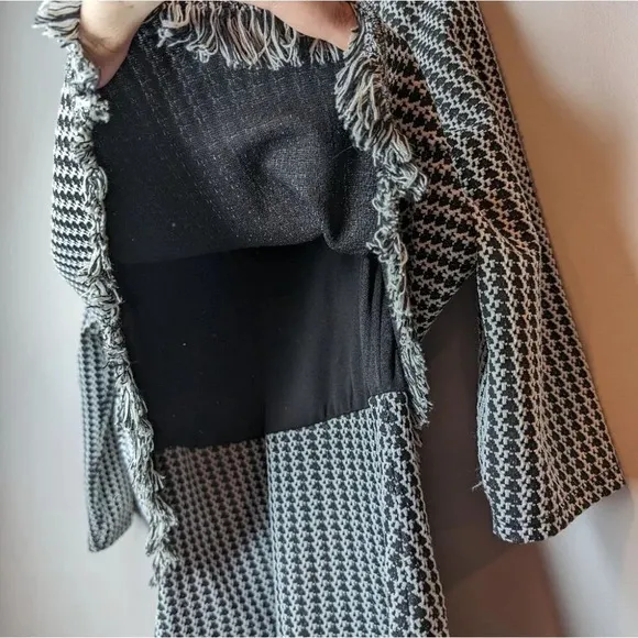 River Island Black &amp; White Tweed Style Fringe Detailed Dress