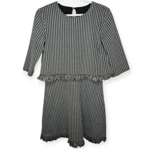 River Island Black &amp; White Tweed Style Fringe Detailed Dress