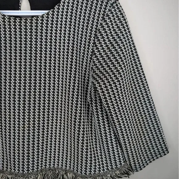 River Island Black &amp; White Tweed Style Fringe Detailed Dress