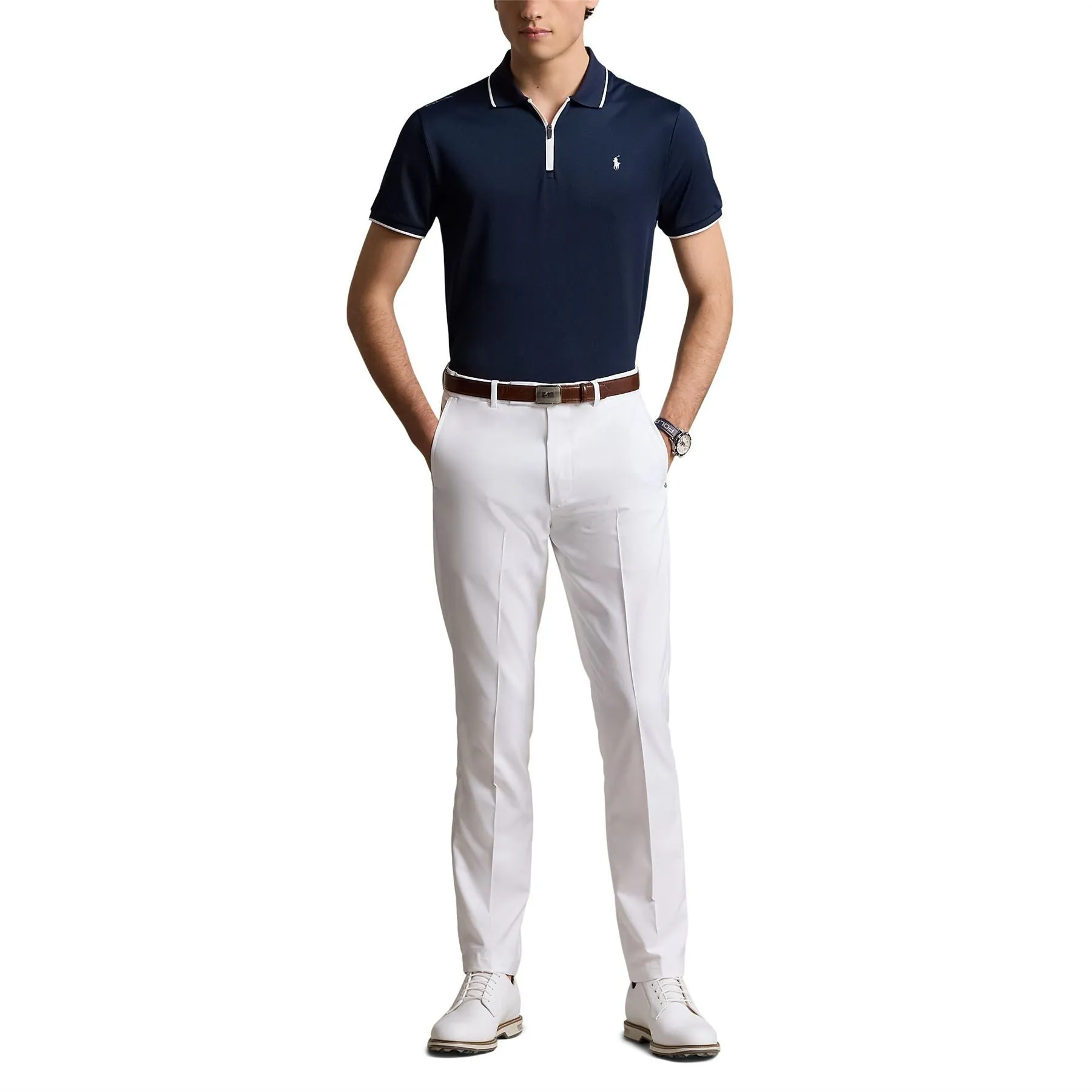 RLX Tailored Fit Performance Pique Zip Polo Refined Navy