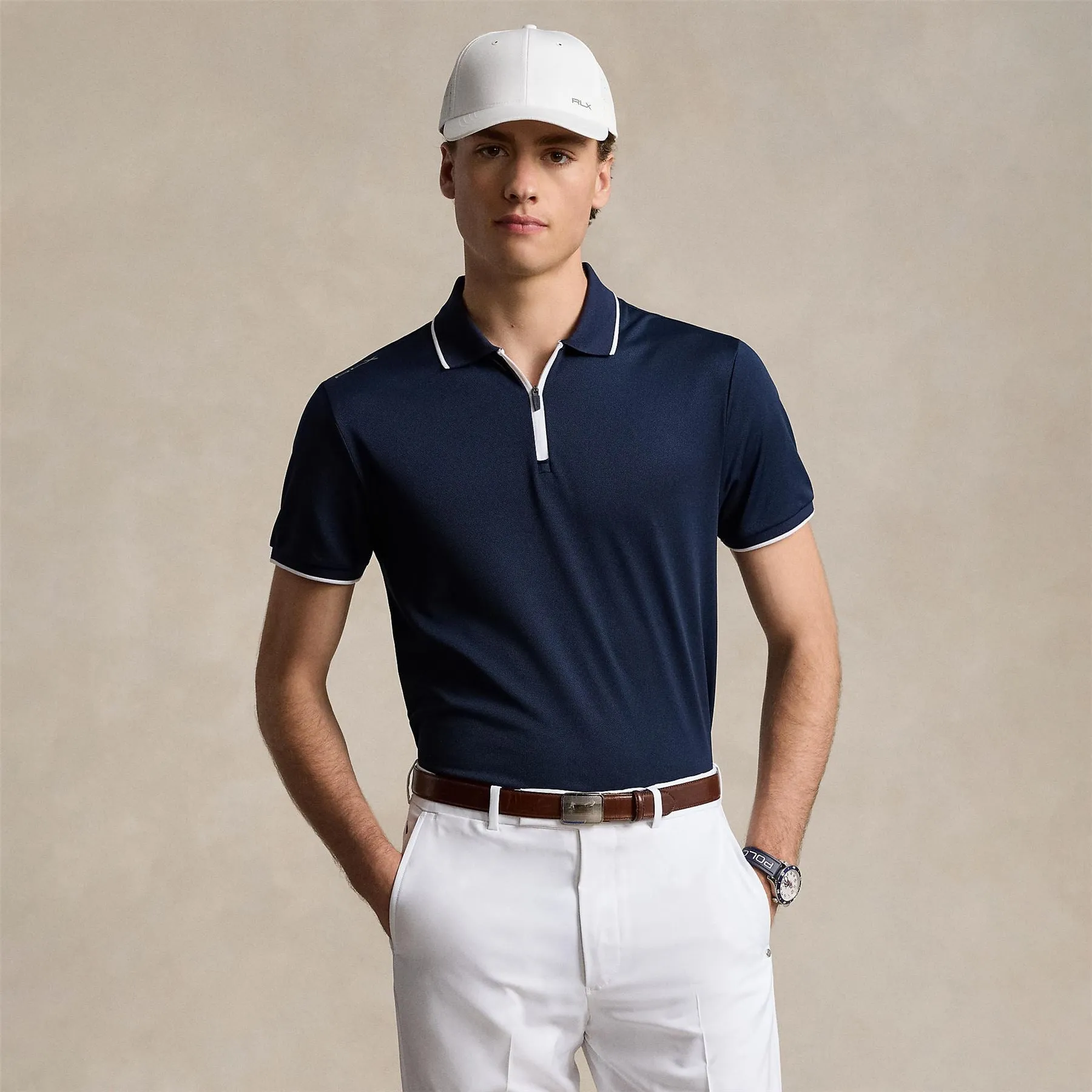 RLX Tailored Fit Performance Pique Zip Polo Refined Navy