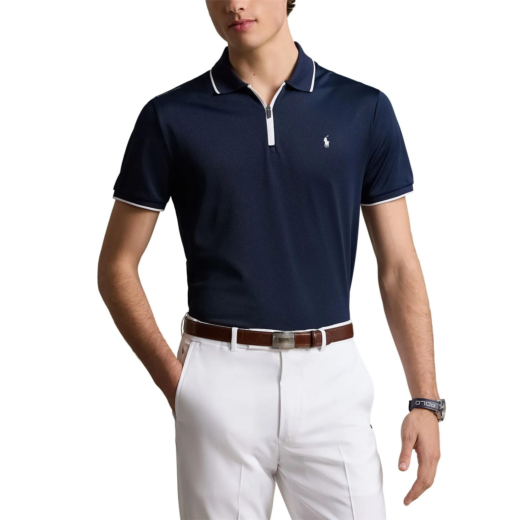 RLX Tailored Fit Performance Pique Zip Polo Refined Navy