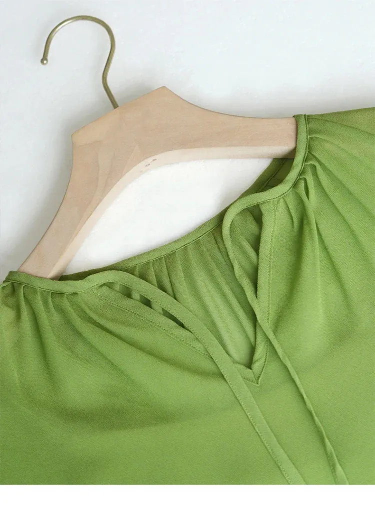 Rosie Lantern Sleeve Hit Color Frenulum Gathered Waist Slim Long Dress