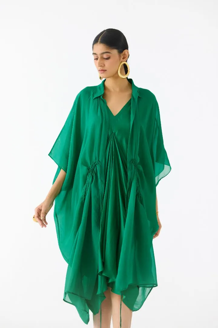 Royal Blue Midi Dress with Organza Cape