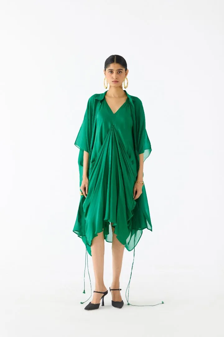 Royal Blue Midi Dress with Organza Cape
