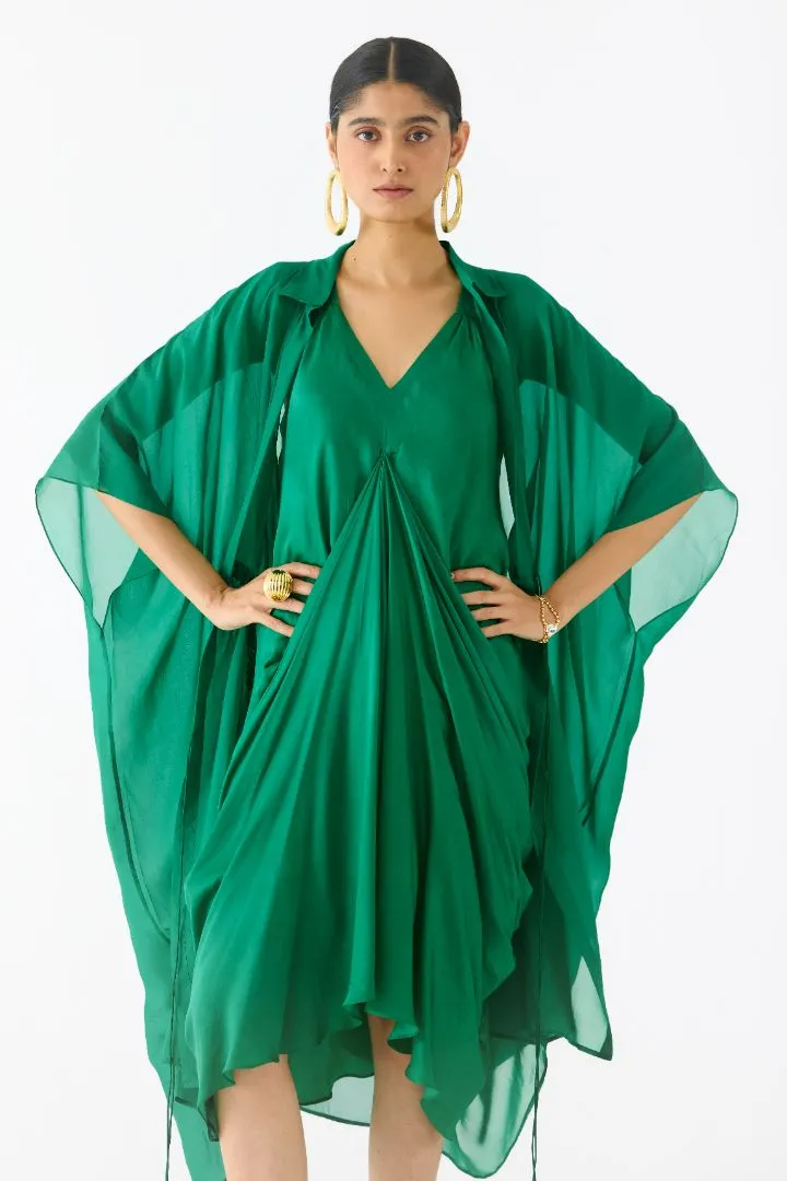Royal Blue Midi Dress with Organza Cape