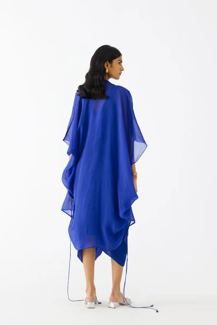 Royal Blue Midi Dress with Organza Cape