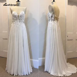 Roycebridal Lace Appliques Chiffon Open Back V-neck Spaghetti Straps Beach Wedding Dress A Line 2025 Vestido Novia