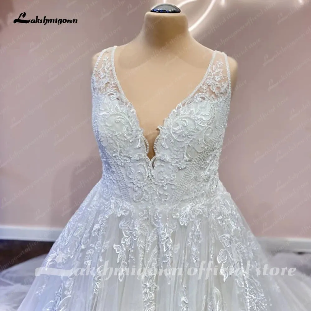 Roycebridal Lace Floral V Neck Backless Wedding Dress for Women 2025 Bridal Gown Cutsom Made Sweep Train  vestidos para mujer