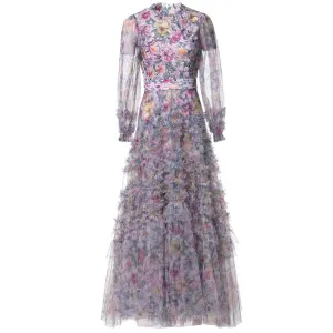 Ruby Sequins Floral Embroidery Mesh Dress