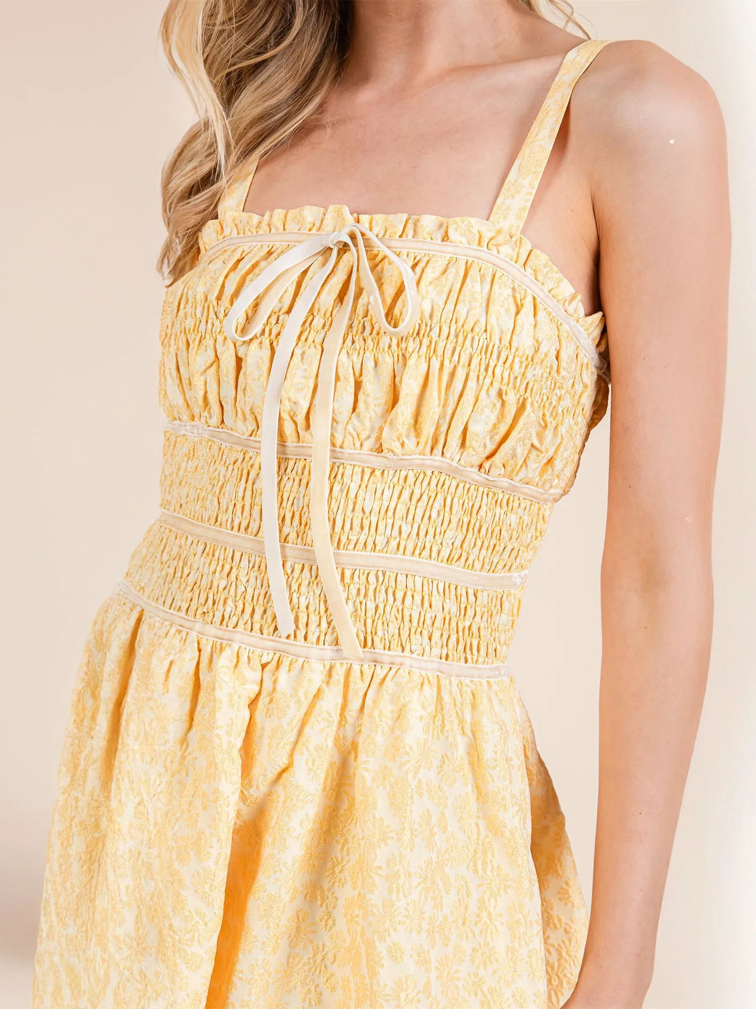 Ruched Bodice Fit Flare Midi Sun Dress