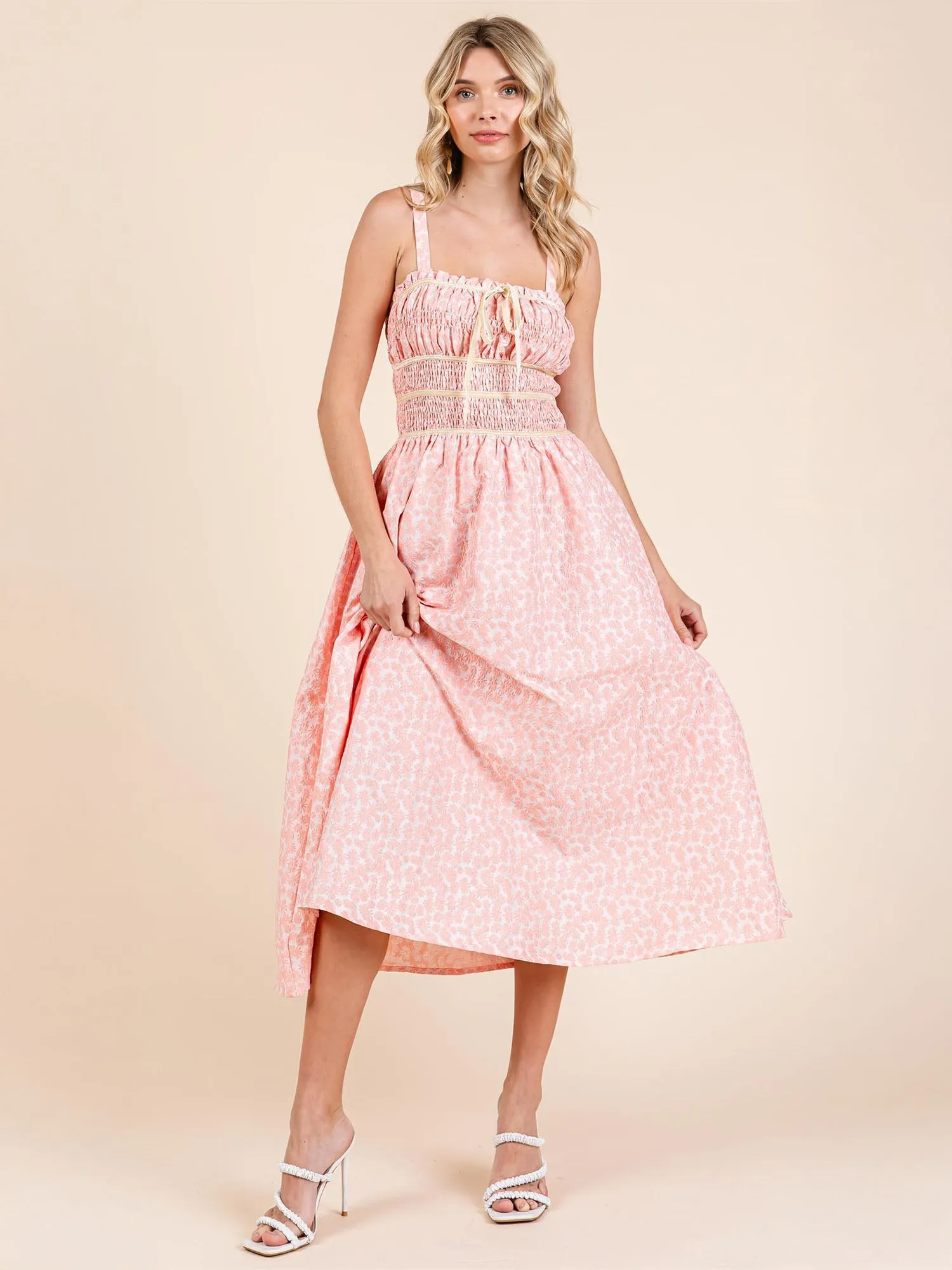 Ruched Bodice Fit Flare Midi Sun Dress