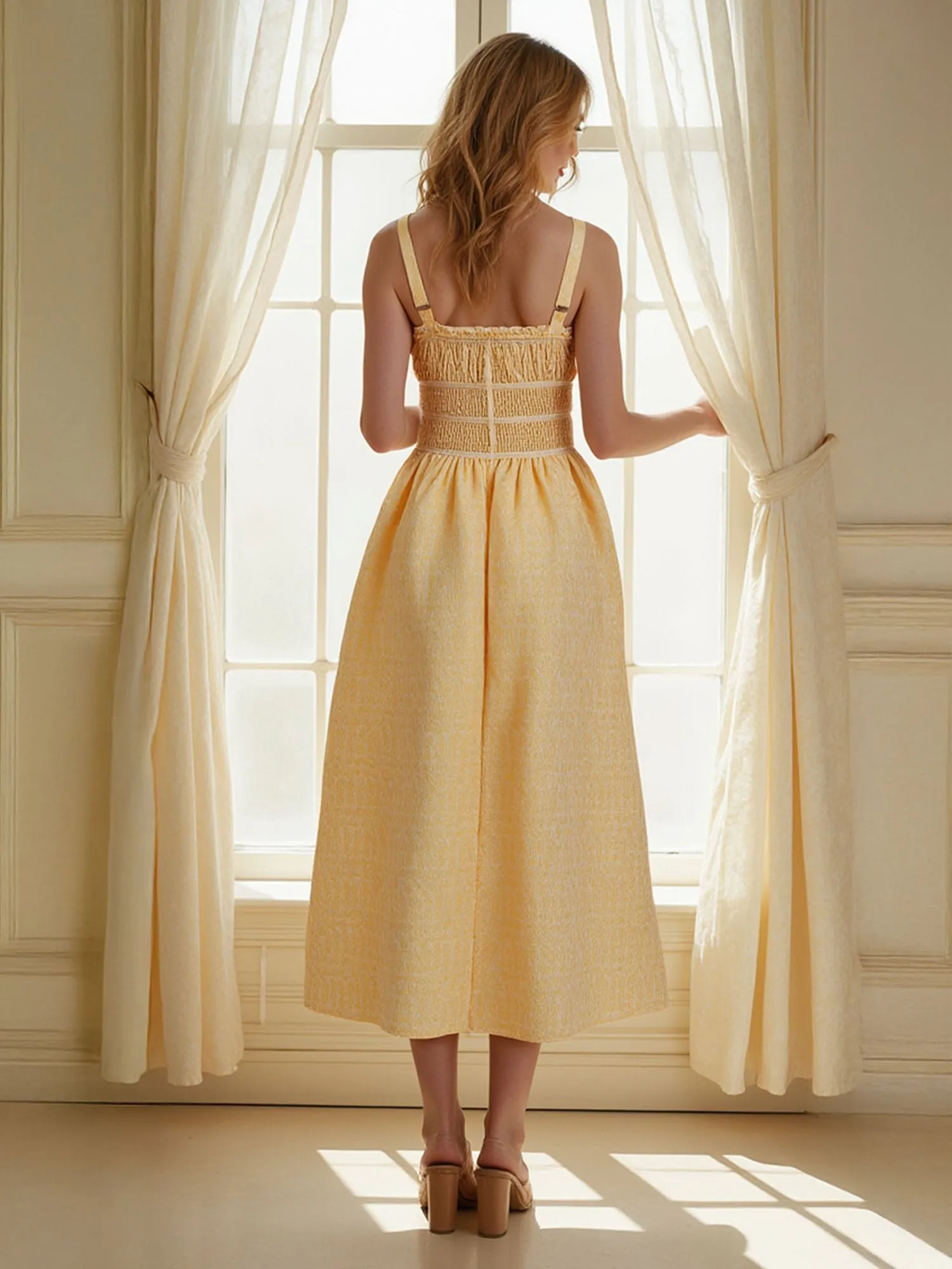Ruched Bodice Fit Flare Midi Sun Dress