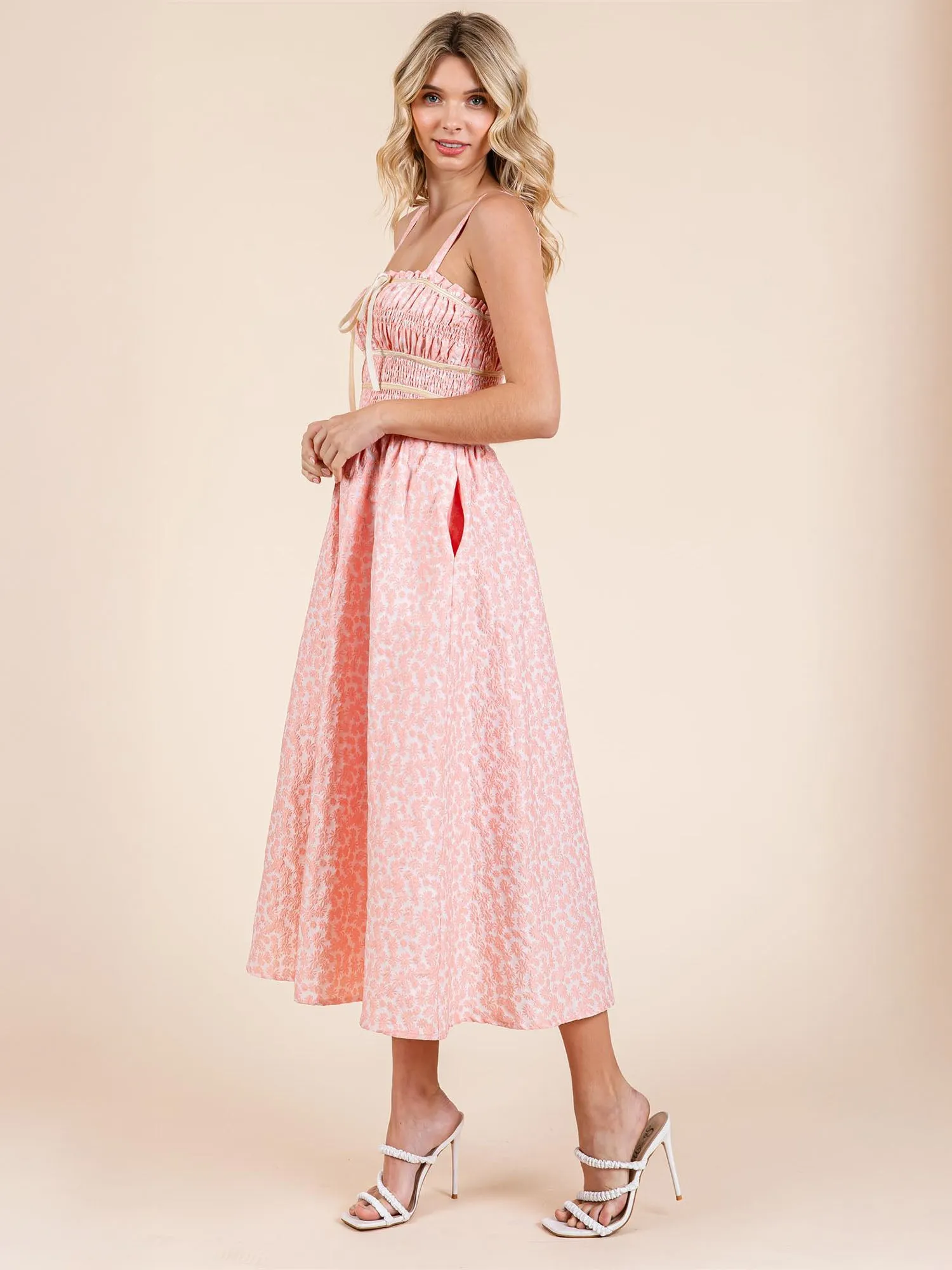 Ruched Bodice Fit Flare Midi Sun Dress