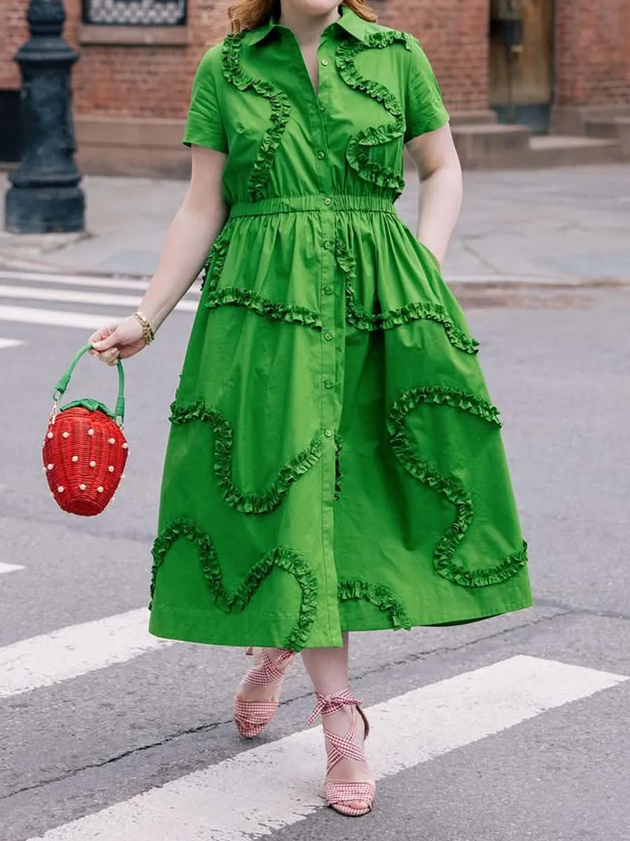 Ruffled Short Sleeve Midi Dress