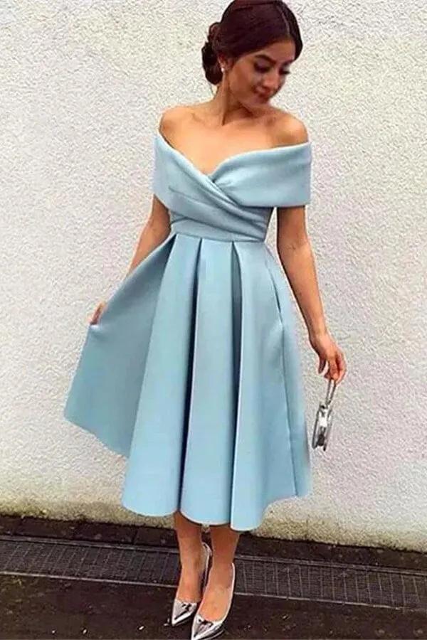 Satin A-Line Simple Homecoming Dress Off Shoulder Short Prom Dress, SH286