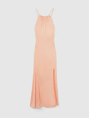 Satin Halterneck Maxi Dress in Peach