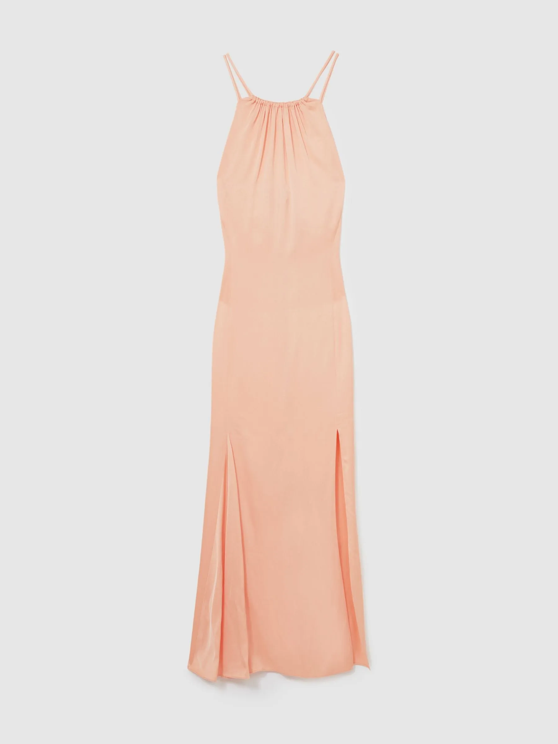 Satin Halterneck Maxi Dress in Peach
