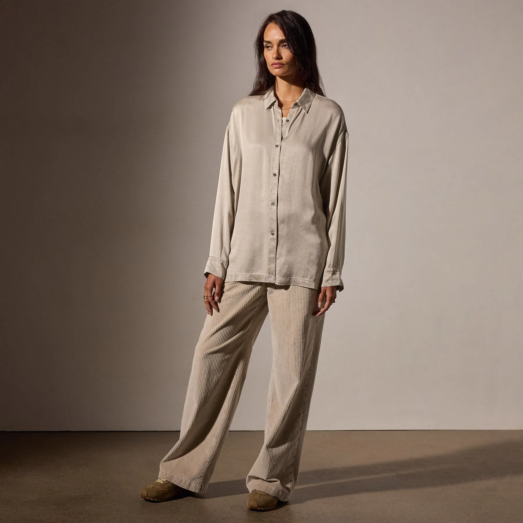 Satin Oversized Shirt - Putty Pigment