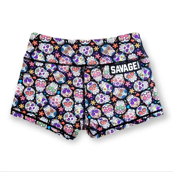 Savage Barbell Apparel Booty Shorts Sugar Skull Pattern Small