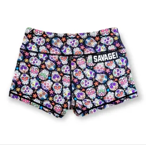 Savage Barbell Apparel Booty Shorts Sugar Skull Pattern Small