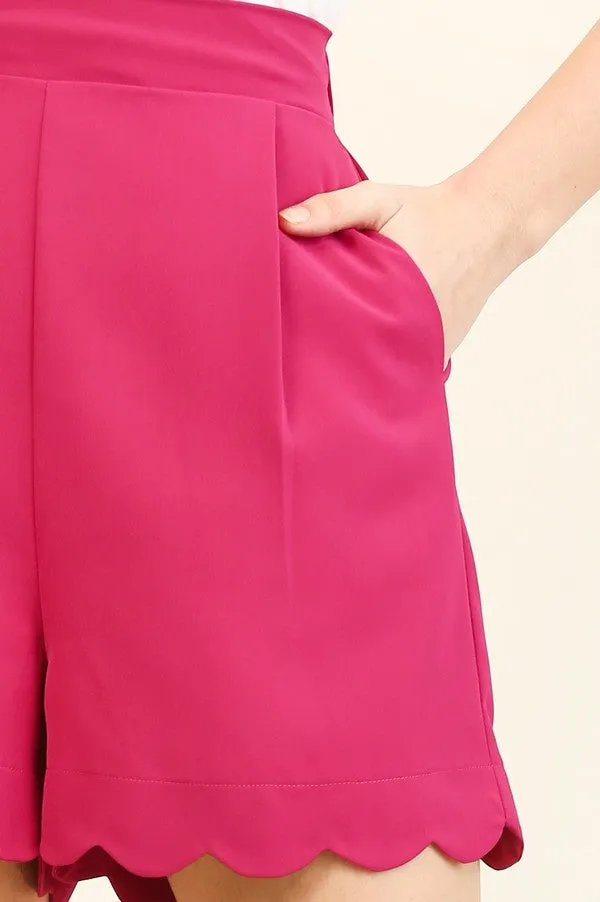 Scalloped Hem & Pleated Shorts - Magenta - Final Sale