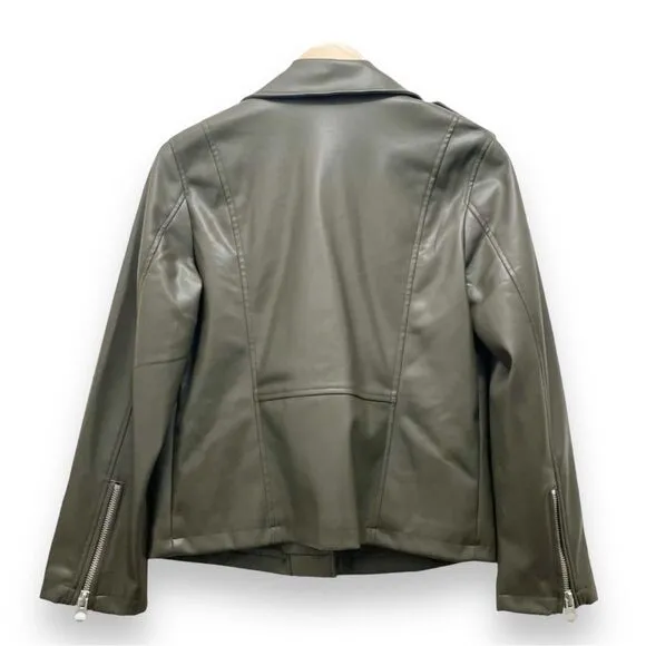 Scoop Faux Leather Moto Jacket Olive Green Bikercore Jacket Women’s Size Small