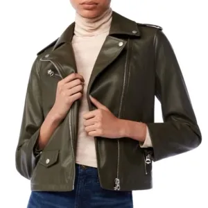 Scoop Faux Leather Moto Jacket Olive Green Bikercore Jacket Women’s Size Small