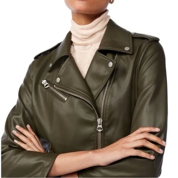 Scoop Faux Leather Moto Jacket Olive Green Bikercore Jacket Women’s Size Small