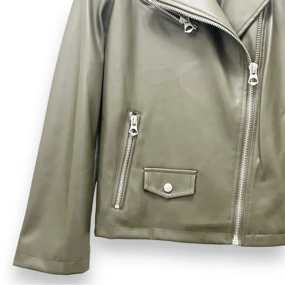 Scoop Faux Leather Moto Jacket Olive Green Bikercore Jacket Women’s Size Small