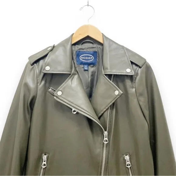 Scoop Faux Leather Moto Jacket Olive Green Bikercore Jacket Women’s Size Small