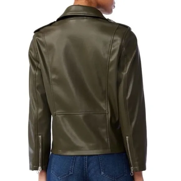 Scoop Faux Leather Moto Jacket Olive Green Bikercore Jacket Women’s Size Small
