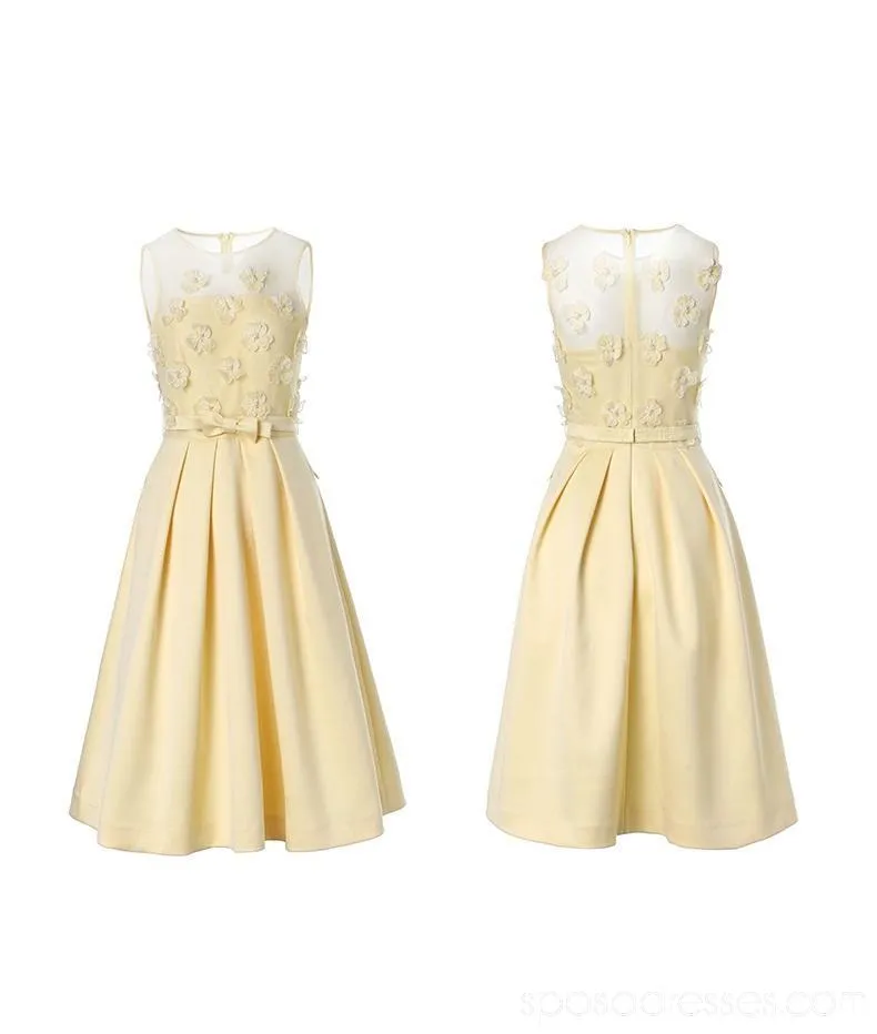 Scoop Pastel Yellow Flower Cheap Homecoming Dresses Online, Cheap Short Prom Dresses, CM780