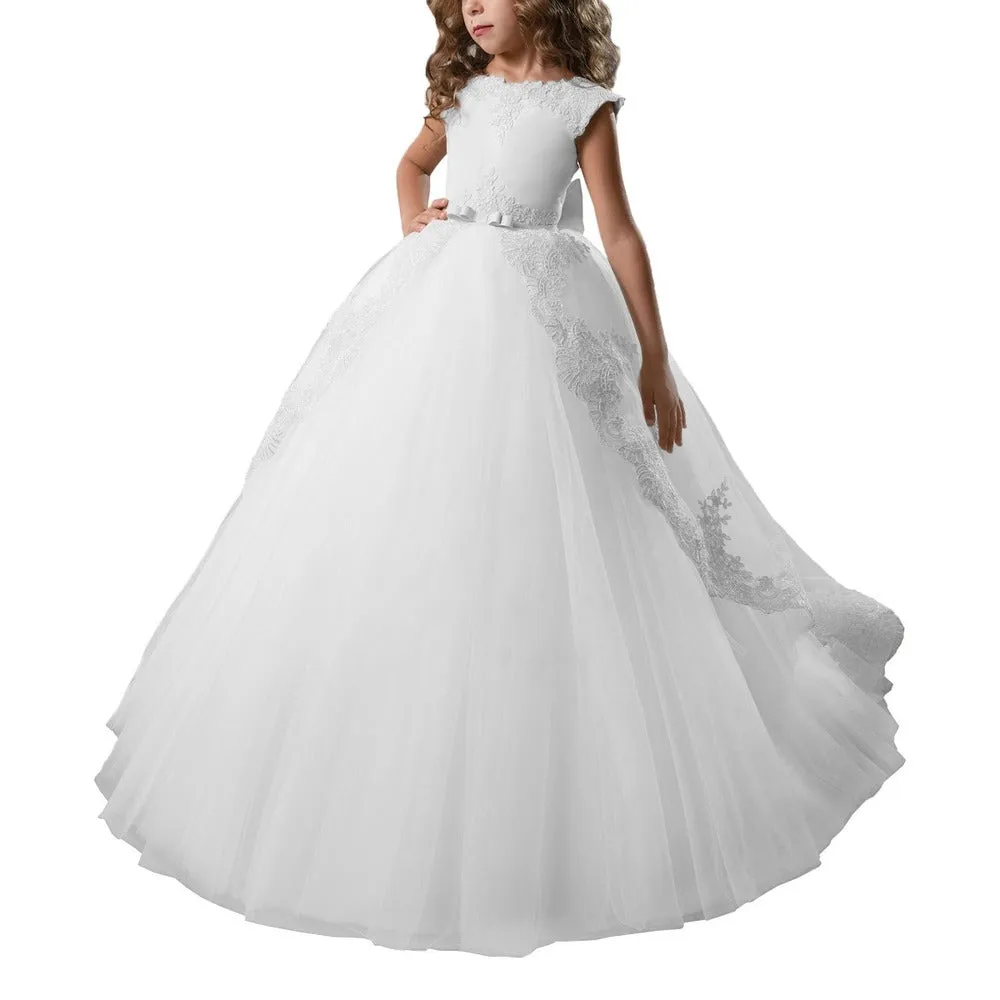 sd-hk New Princess Lace Dress Kids Flower Embroidery Dress For Girls